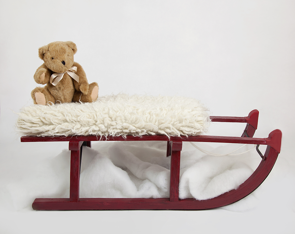 red sledge with teddy