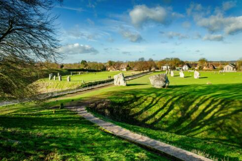 Standing stones at Avebury, on a bright Winter's day, Wiltshire, Uk